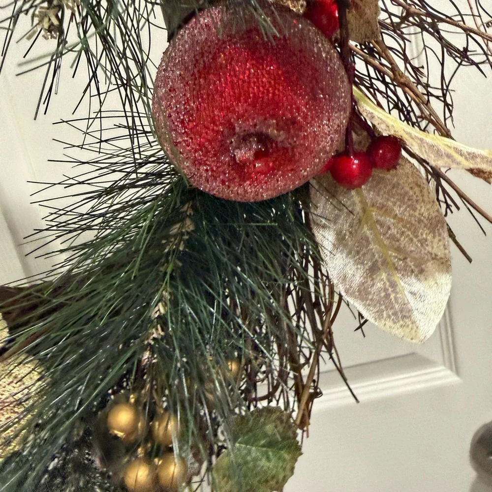 Festive Holiday Wreath with Red and Gold Accents
